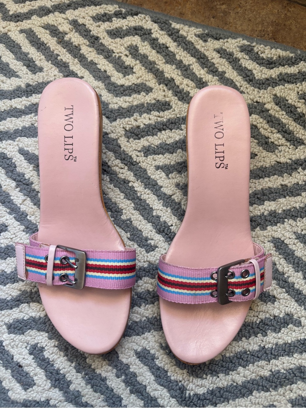 Two Lips pink kitten heels with belt buckle strap